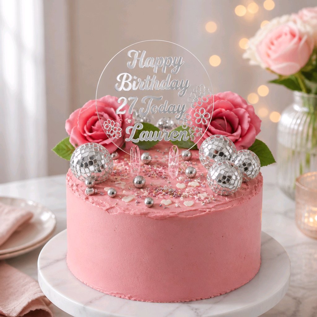 Happy Birthday Personalised Cake Topper Silver! #00571