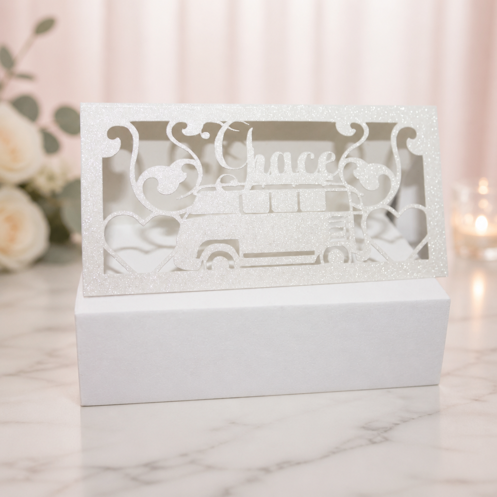 Intricately Cut Place Card!
Cut on white glitter card. #0082