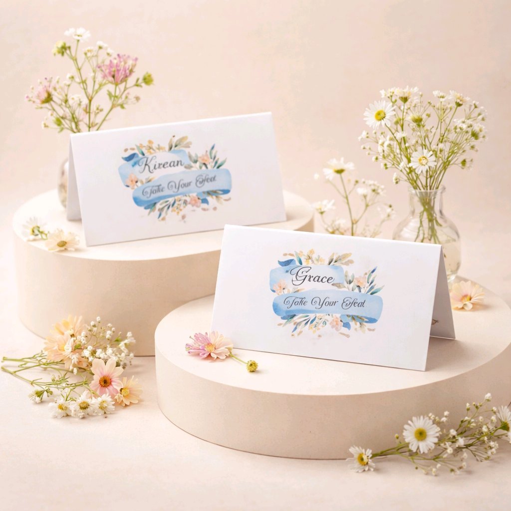 Blue Floral Scroll Place Cards!
Printed on white card. #0089