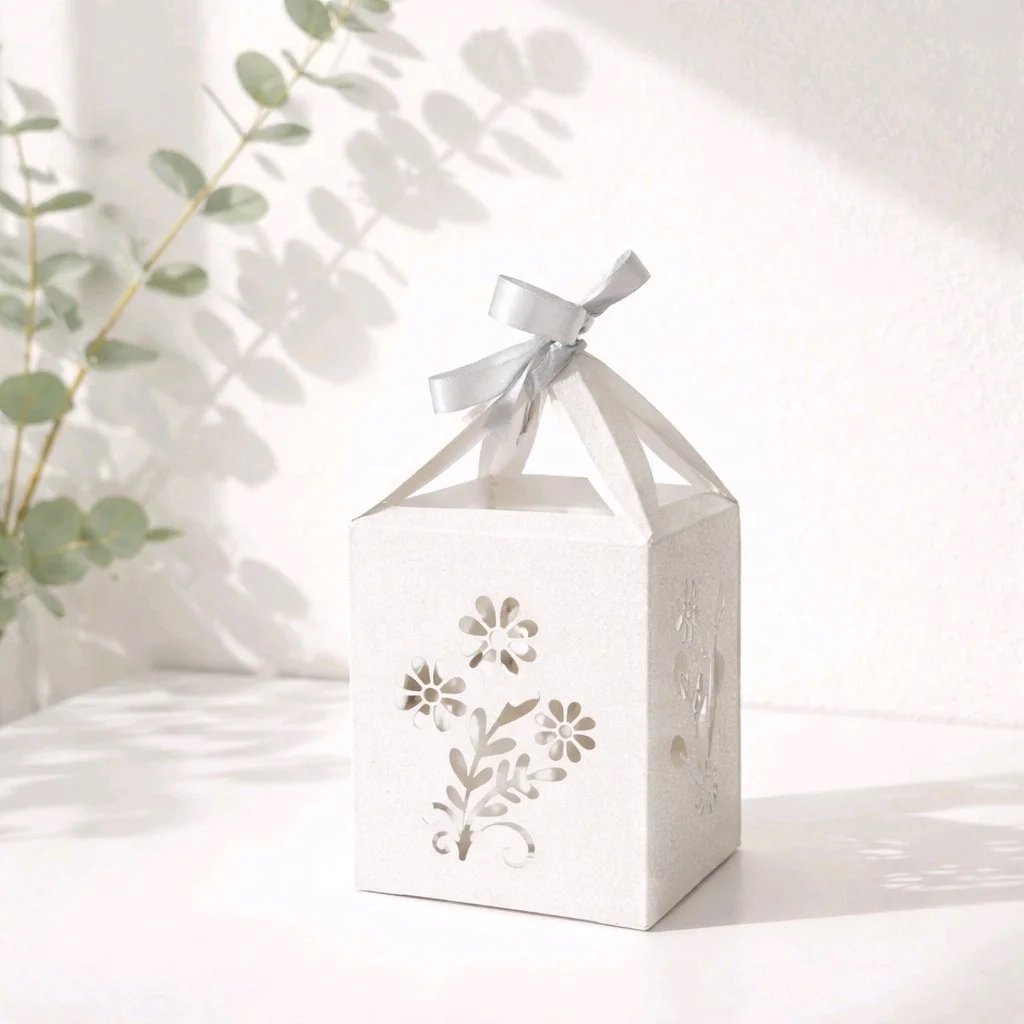 Lantern! White Glitter Card Lantern! Intricately cut flowers surround the lantern allowing light to flow through the lantern thus giving your room a romantic feel. LED light included. #00266#00438