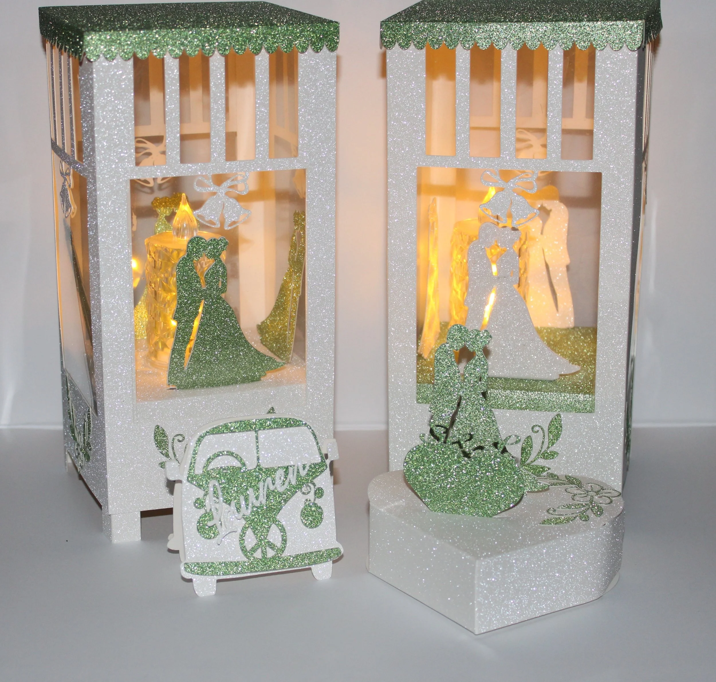 Table Lanterns!
This wedding table lantern is crafted from white glitter card, adding a touch of sparkle to your special day. #00112








