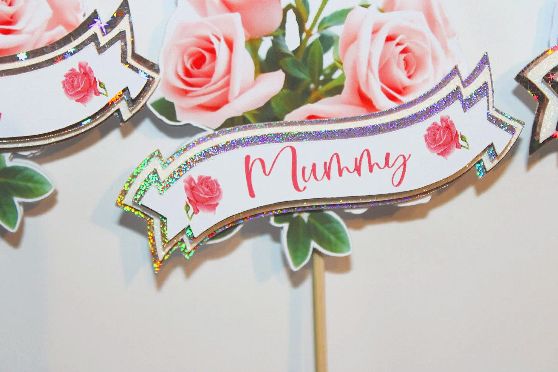 Mothers Day Prop Sticks For Bouquets or vases! Perfect for bouquets or vases
Add a sparkling finishing touch to Mother’s Day blooms with my Mothers Day prop sticks. Cut from high-quality glitter card and holographic card, these props bring instant sp