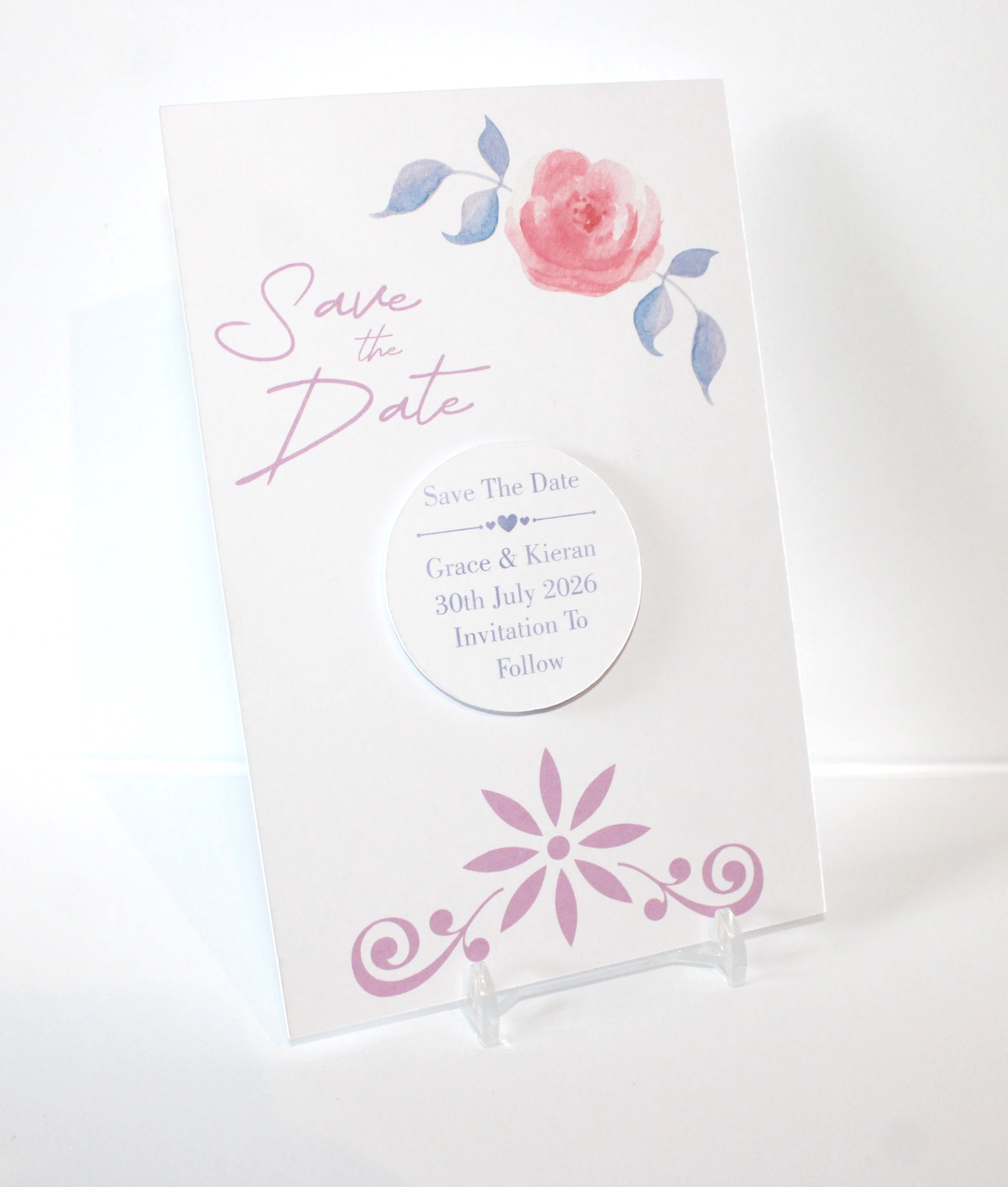 Lilac/Pink Rose With Aluminum Disc & Fridge Magnet #0060