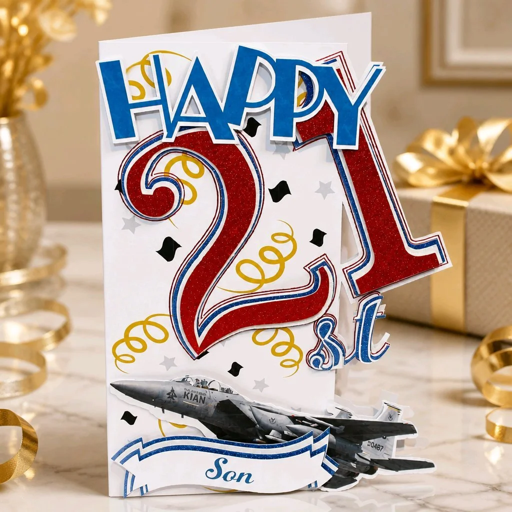 (NEW) Happy 21st Birthday Card Son, Fighter Jet! AI generated images. 6.5 x 10in.  Add your own message inside. #00346