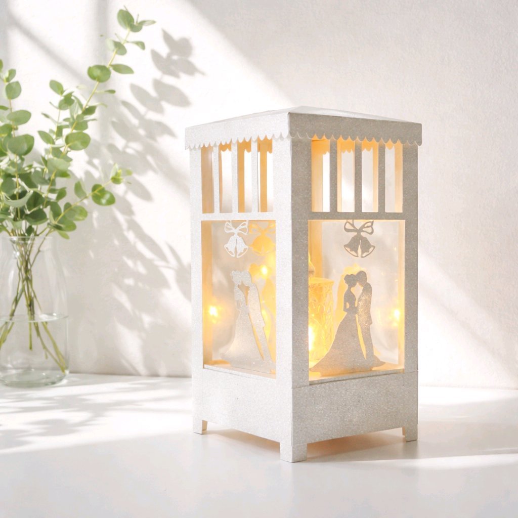 (White) It's unique design will be a cherished part of your special event. Enjoy the glow of candlelight with this charming piece. It's a beautiful way to honor your love story.

 A clear window encircles the lantern, allowing candle light to shine t