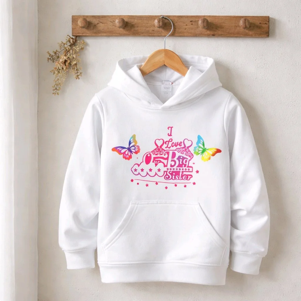 Personalised Kids Hoodies. Sizes Available From 1-10yrs! Colourful htv. I love our big sister. #00244