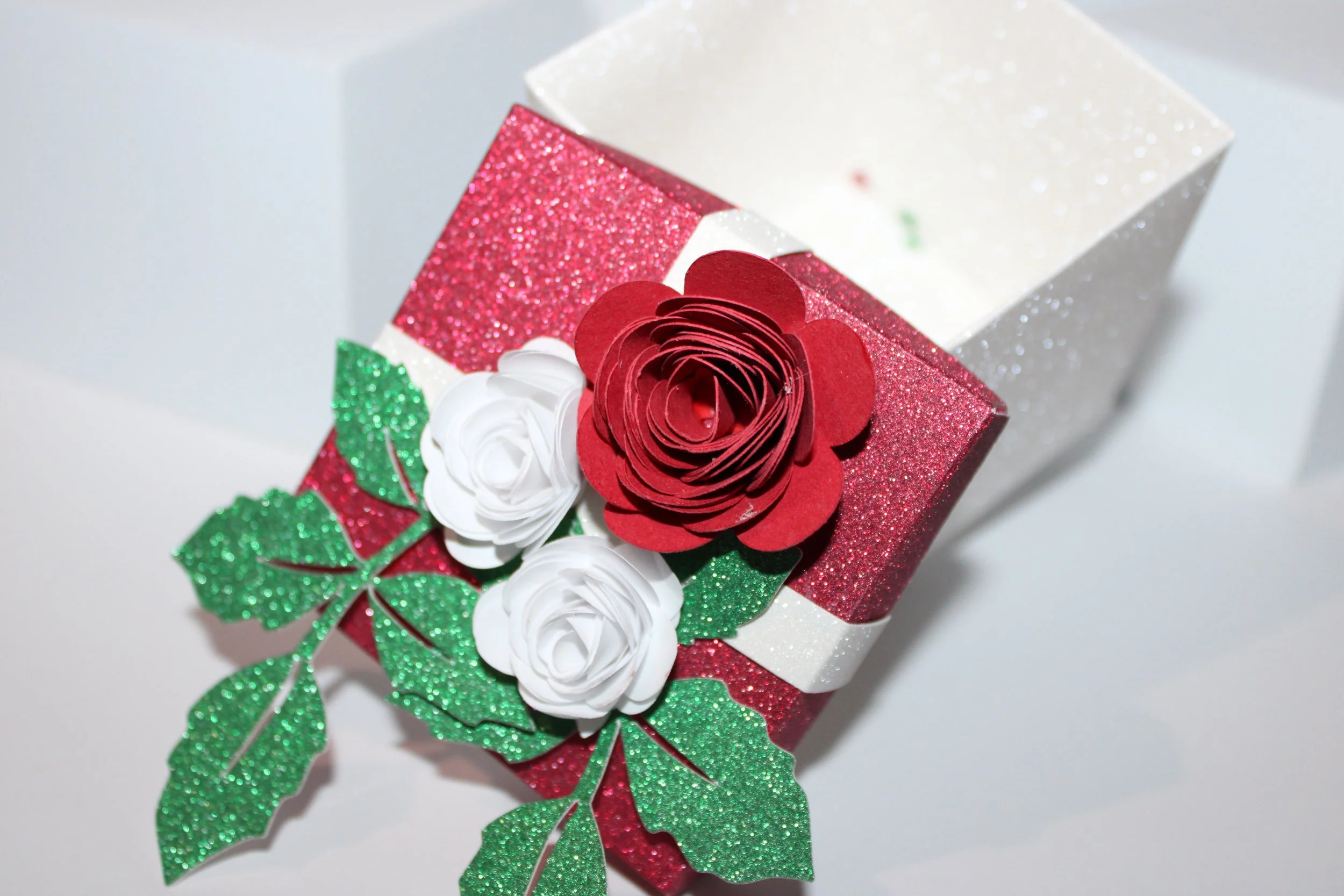 There is ample room for those sweet treats.
Crafted in beautiful red/white & green glitter cards.  