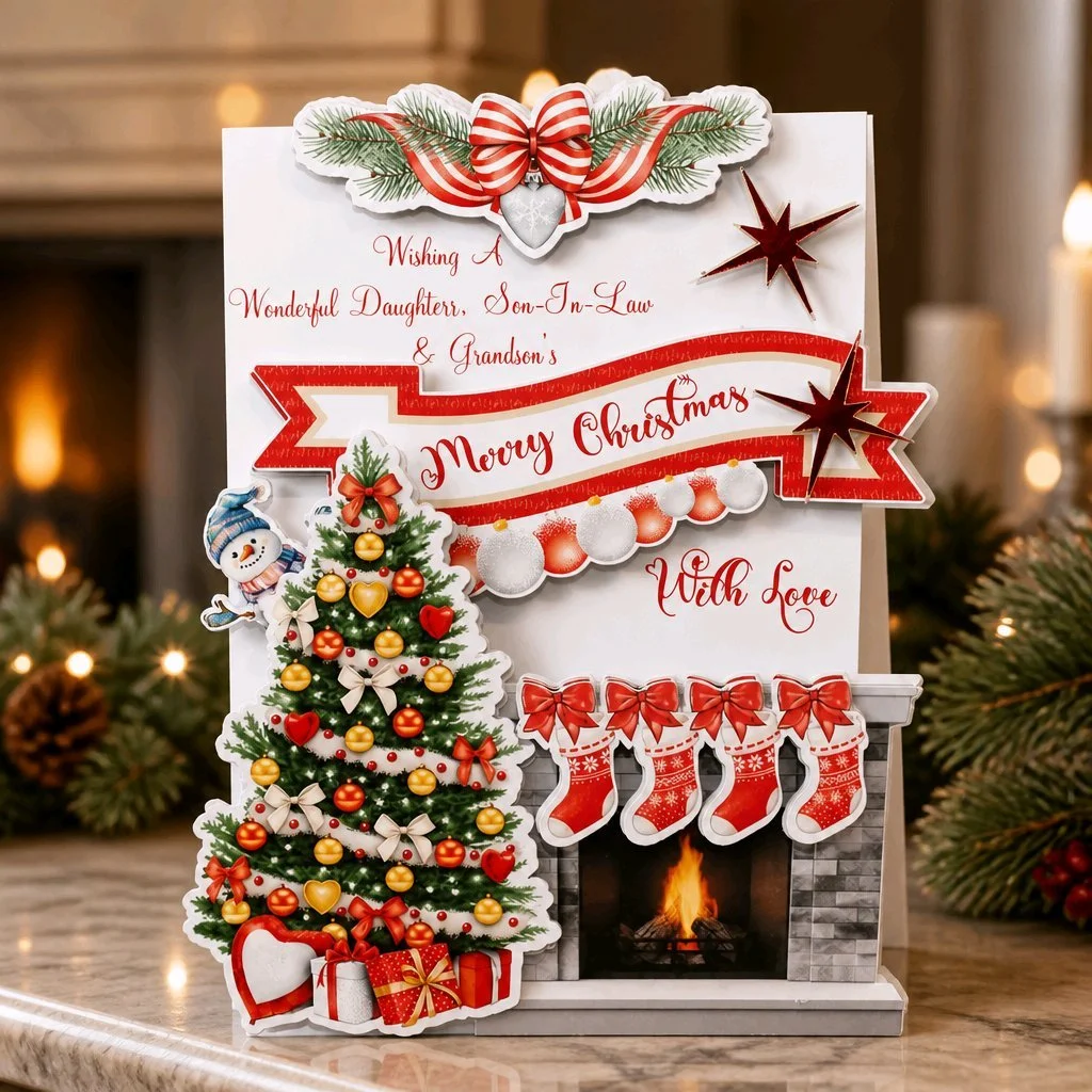 Daughter/Son In Law/ Grandsons 4 stockings Christmas Card #00379