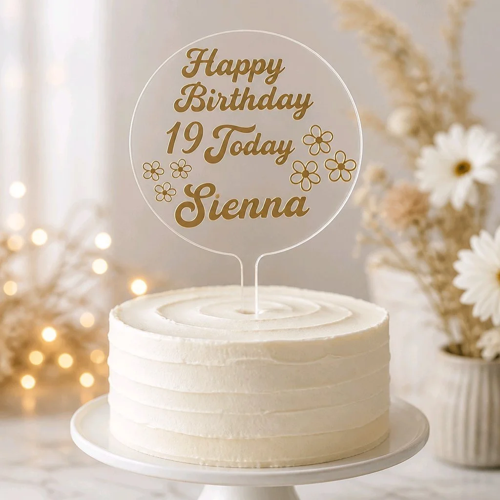 Happy Birthday Personalised Cake Topper Gold!  #00576