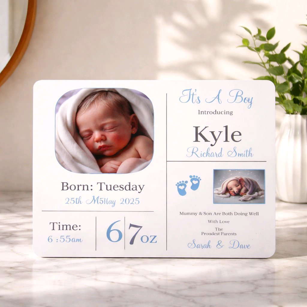 Printed Aluminum Plaques Boy!
Celebrate the arrival of a little one with elegant, personalised aluminium plaques. Lightweight yet durable, our plaques are perfect for nurseries, keepsake displays or as thoughtful gifts for new parents and grandparent