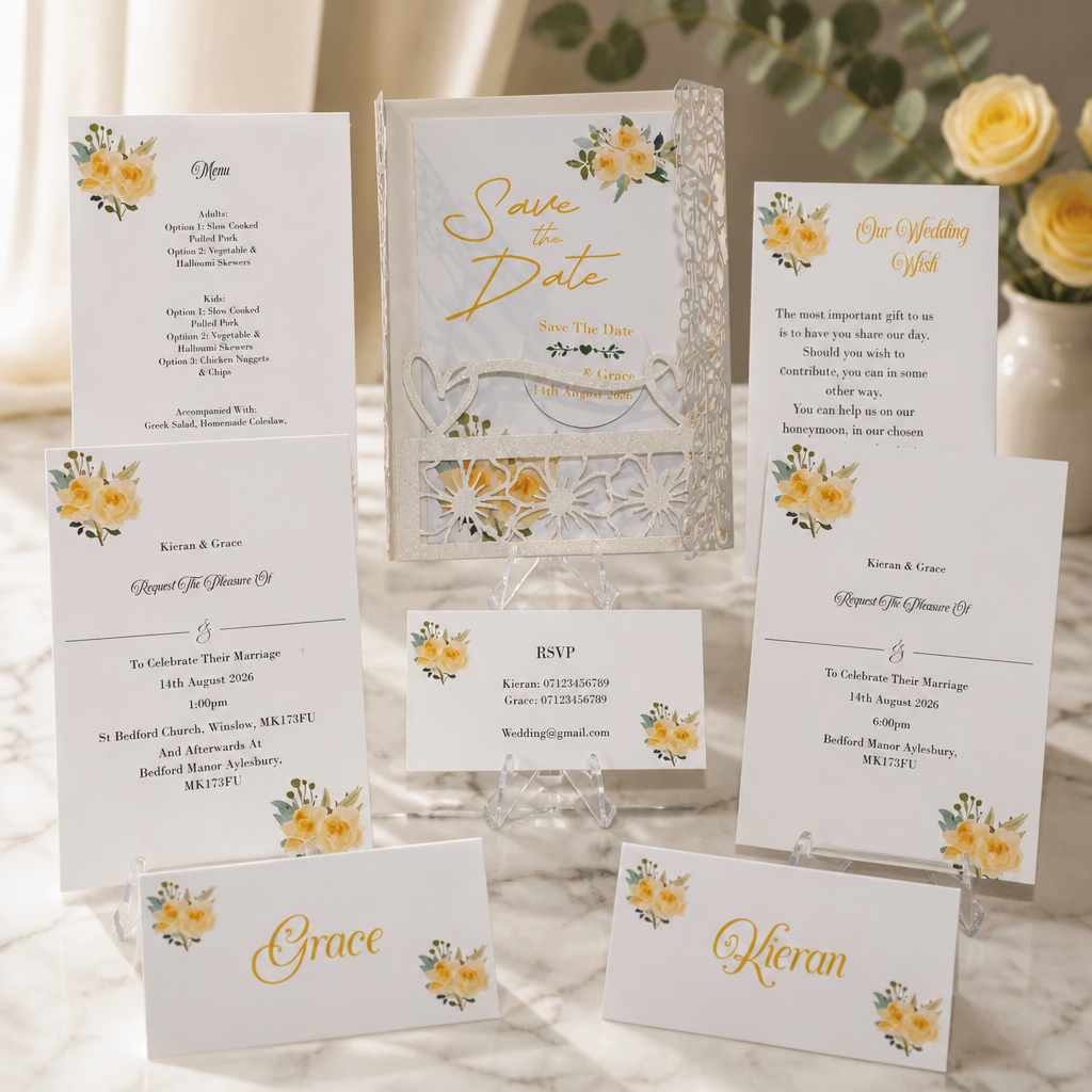 This isn’t just any invite; it’s a stunning white glitter card that sets the perfect tone for your celebration. #008