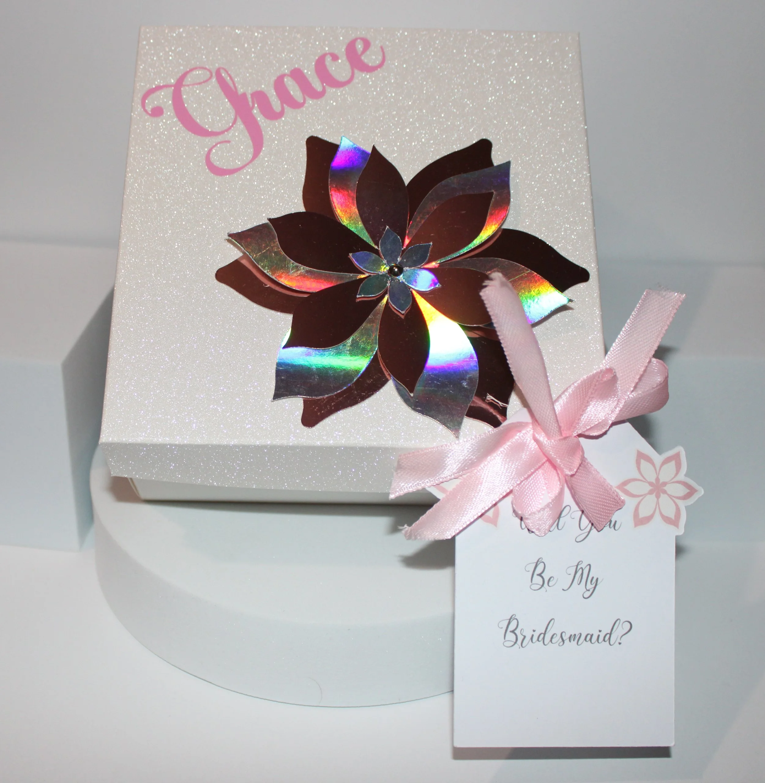 Also attached is a little gift tag asking the big question. Fill the box with your own choice of gifts or take a peek on my next page for those quirky little box fillers.

