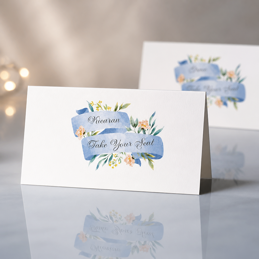 Blue Floral Scroll Place Cards!
Printed on white card. #0089