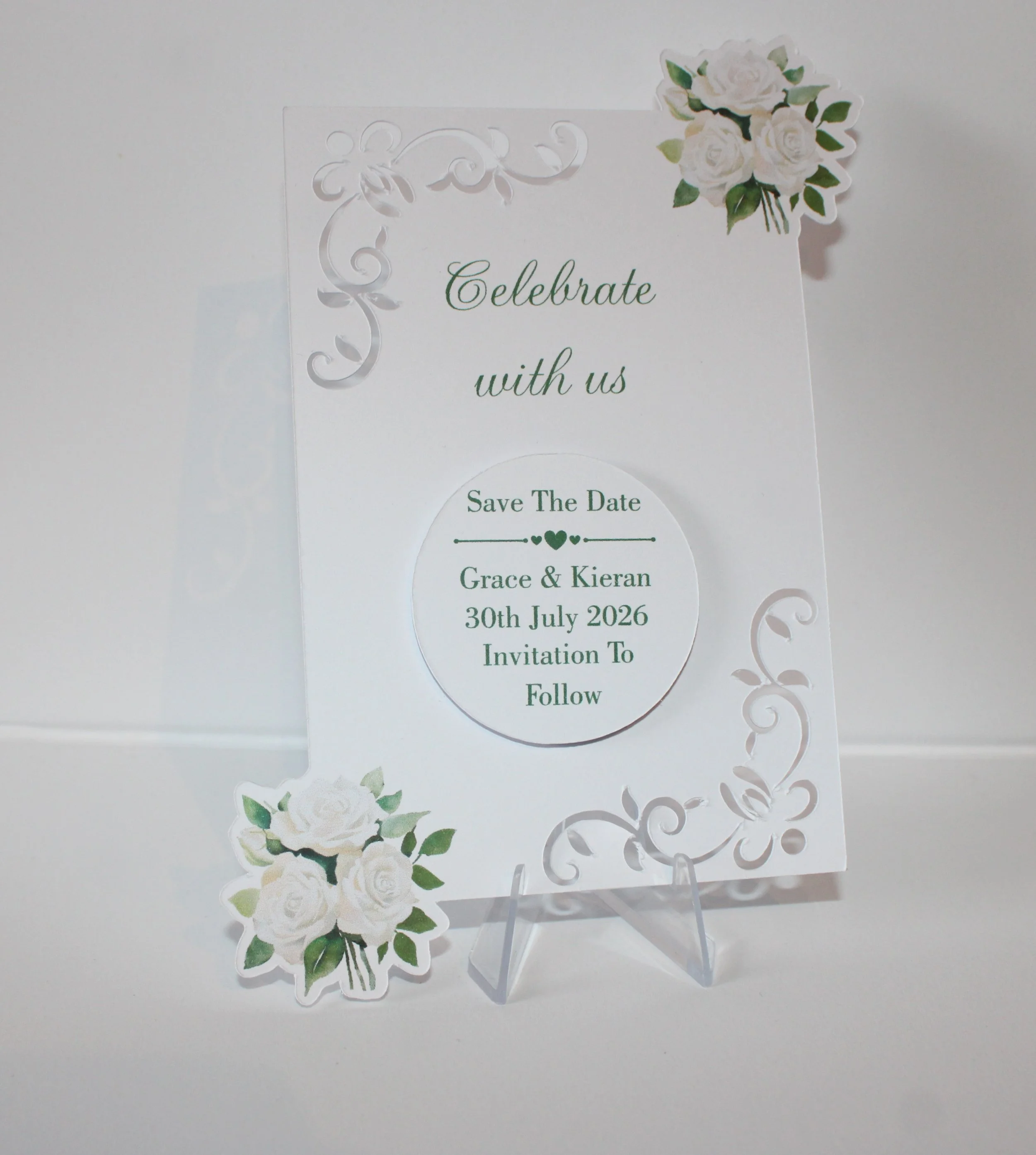 White Rose Intricate Cut With Aluminum Disc & Fridge Magnet #0023