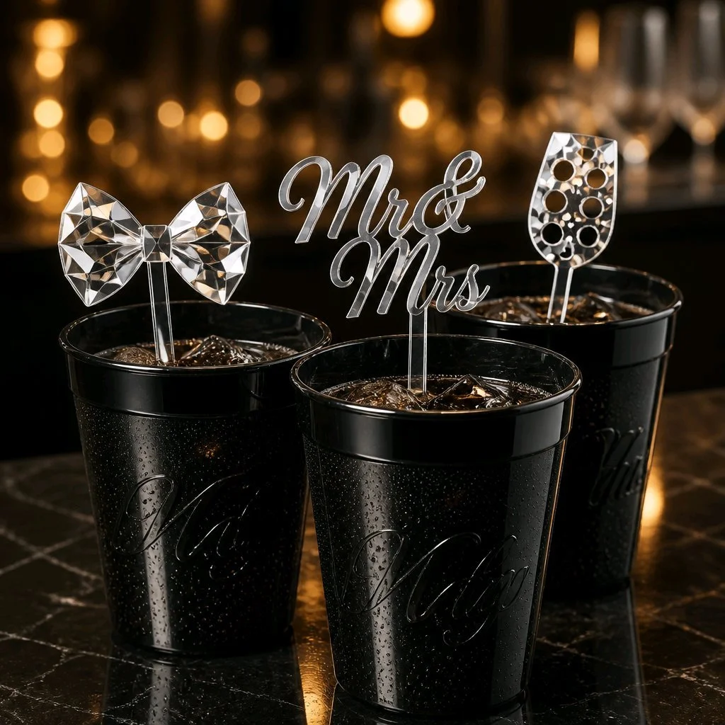 They bring together the essence of a traditional wedding in a modern, stylish design. Ideal for those who appreciate detailed, thematic touches. Enjoy your special day with these beautifully crafted toppers.
