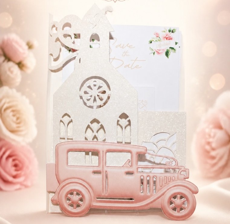 Vintage Car & Church Wedding Invitation Package! #008 £8.99