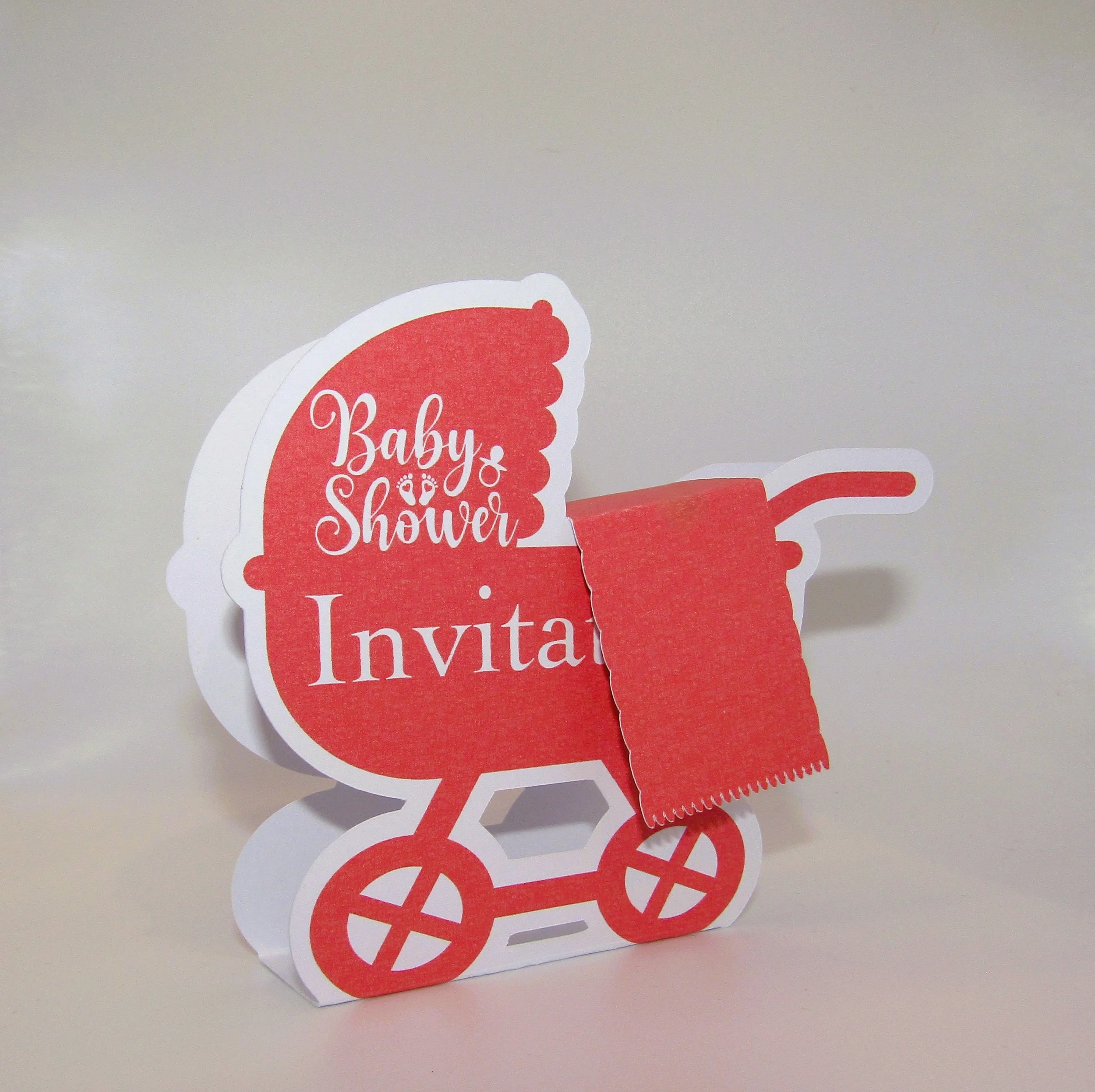 Baby Shower Invitation — Pram Shape with Blanket!
Invitation cut in the shape of a classic pram 
#00207



