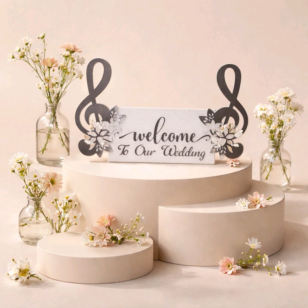 Musical notes favour box!
crafted from exquisite white glitter card, this box truly is stunning. the musical notes extend off the sides of the box & are finished in a gorgeous silver metallic vinyl. You can fill the box with sweet treats or mementos,