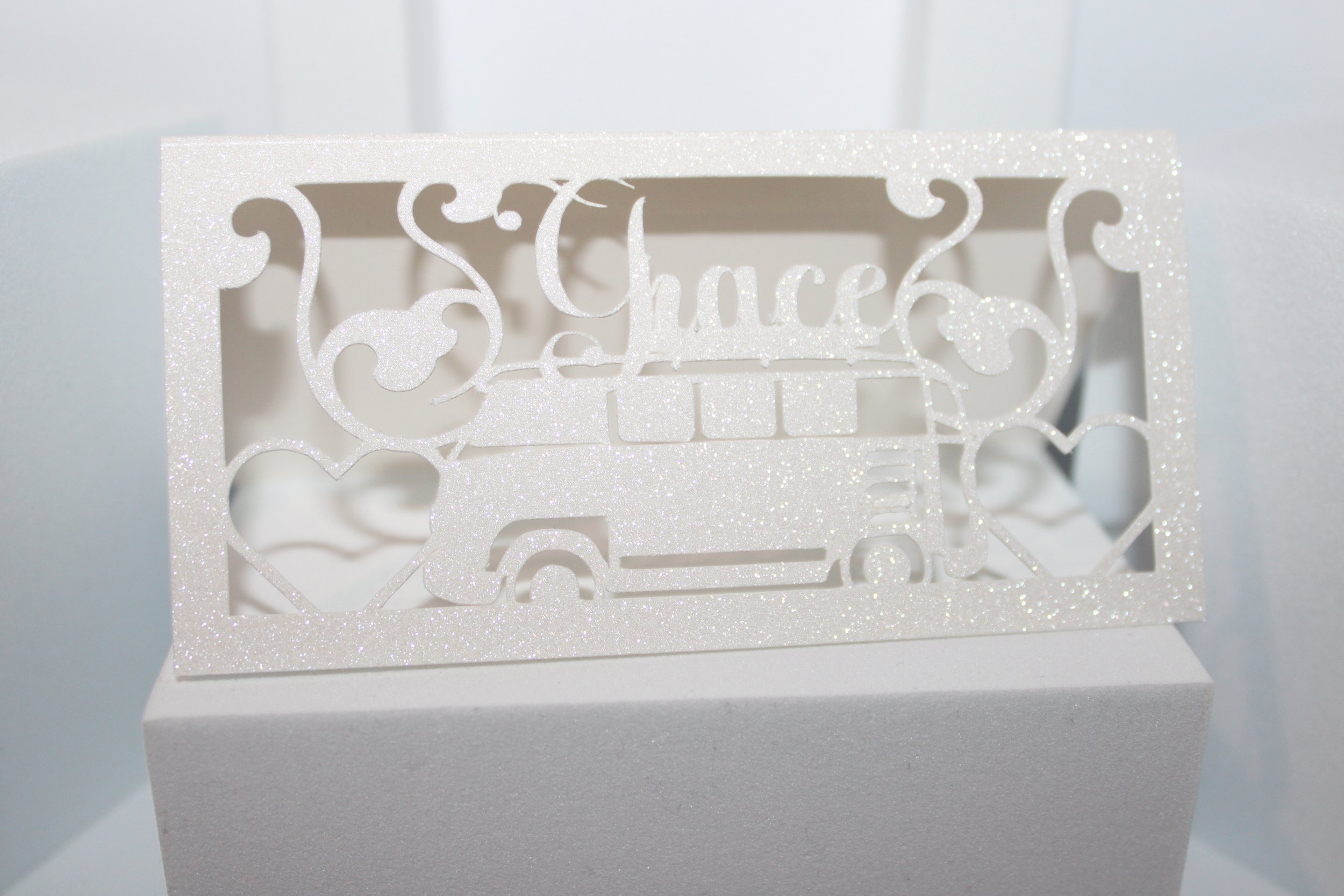 Intricately Cut Place Card!
Cut on white glitter card. #0031