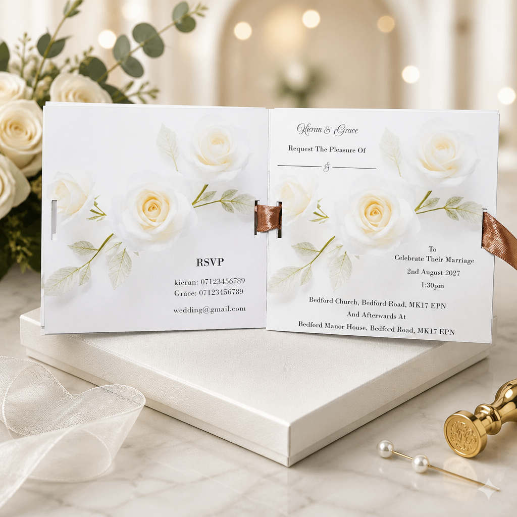 What's included! Printed carrier card, Daytime & evening invitations, wedding wish, menu option, rsvp. #0013