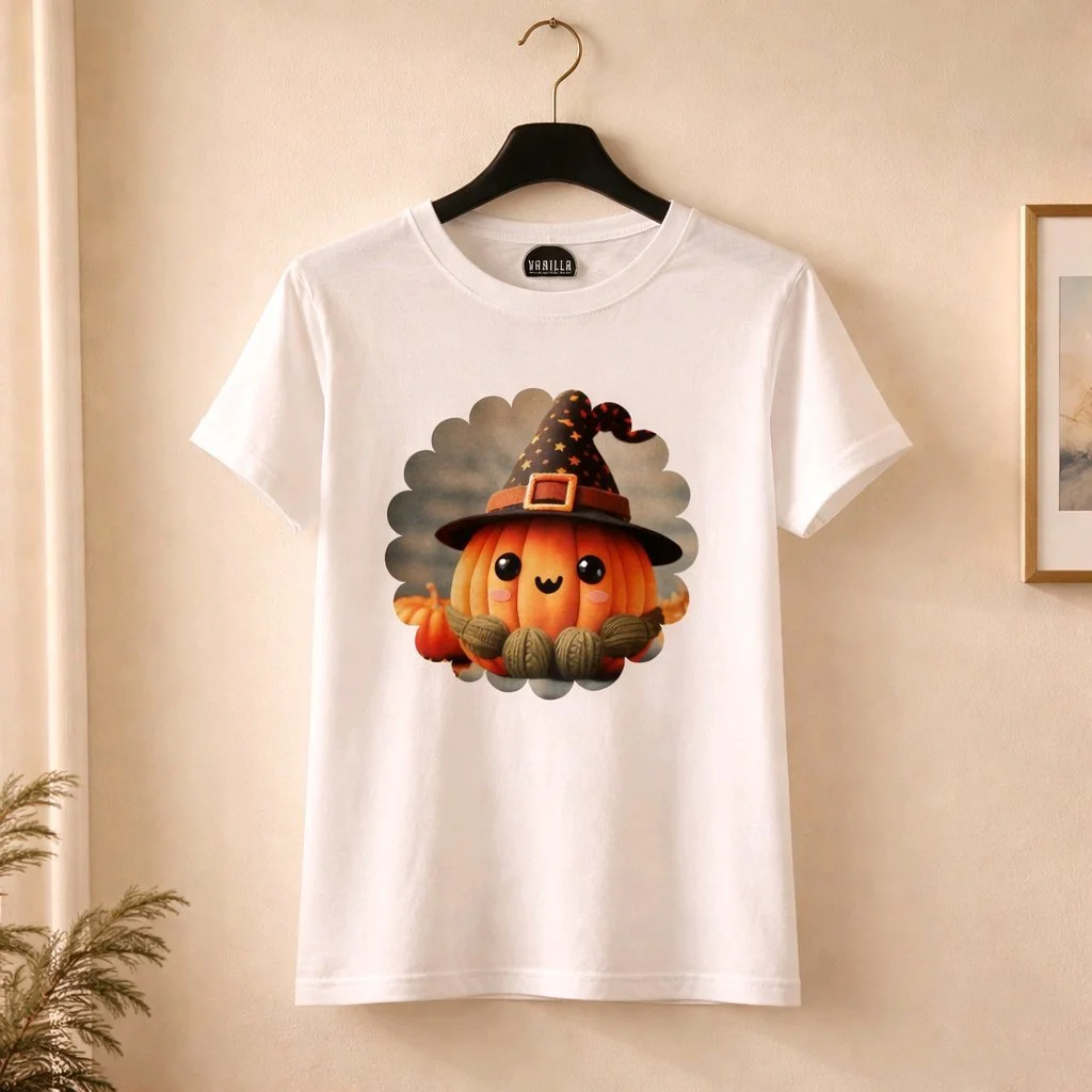 Personalised Kids T-Shirts Sizes Available From 1-10yrs! Colourful pumpkin print. Polyester. #00262