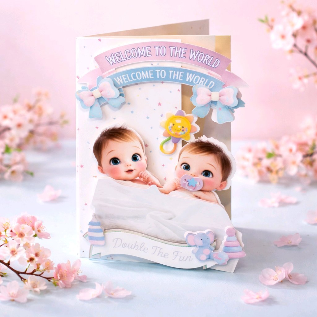 (NEW) Welcome To The world twins Card!
#00293 13x10 unfolded Add your own message inside. #00413