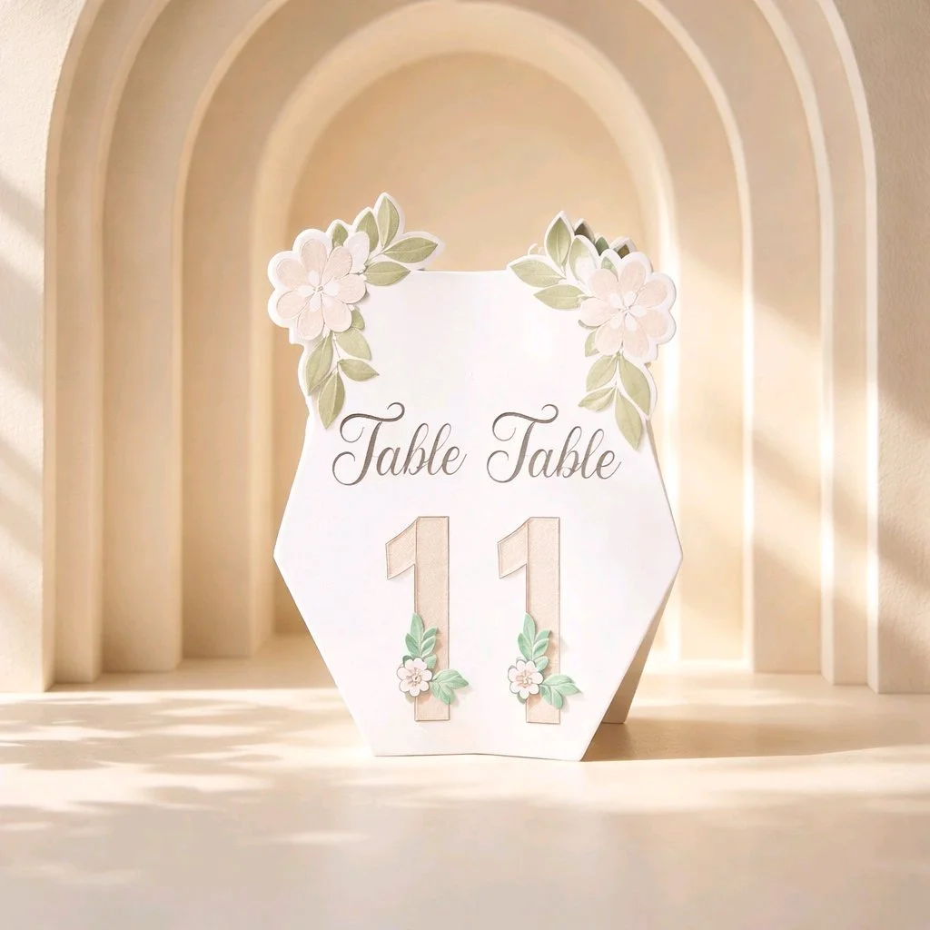 Hexagon floral table number!

This beauty features a gorgeous floral print that flows off the edges. It’s not just any table number, it’s a unique hexagon shape that slots together beautifully to form four elegant panels. #00124