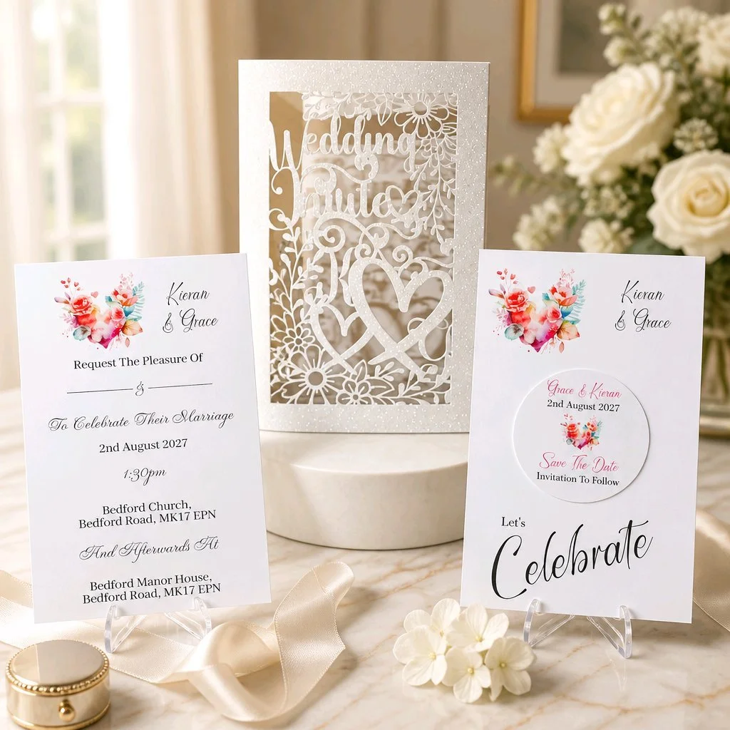 INTRICATELY CUT INVITATION PACKAGE!
Beautifully crafted with wedding invite gently pieced into the design. A delicate but stunning design. #006