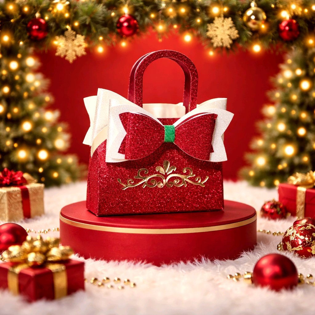 Favour handbag with bow! 
Designed with the focus of a prominent bow on the front & a gorgeous floral design cut underneath. Finished in a gorgeous Christmas/valentine red. #00308