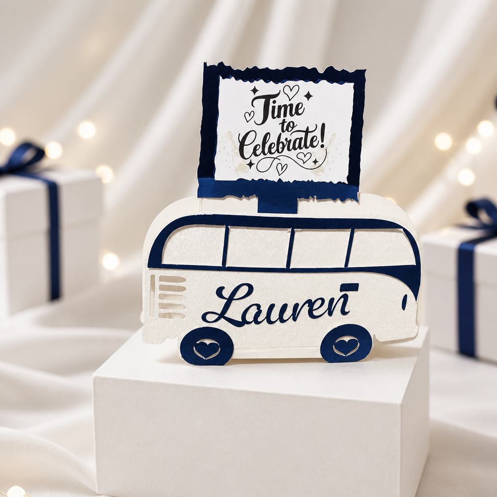 Each one is personalised with the guests name on the front.

At the top is a cute little sign post that reads “welcome to our wedding” & on the other side it reads “time to celebrate”.