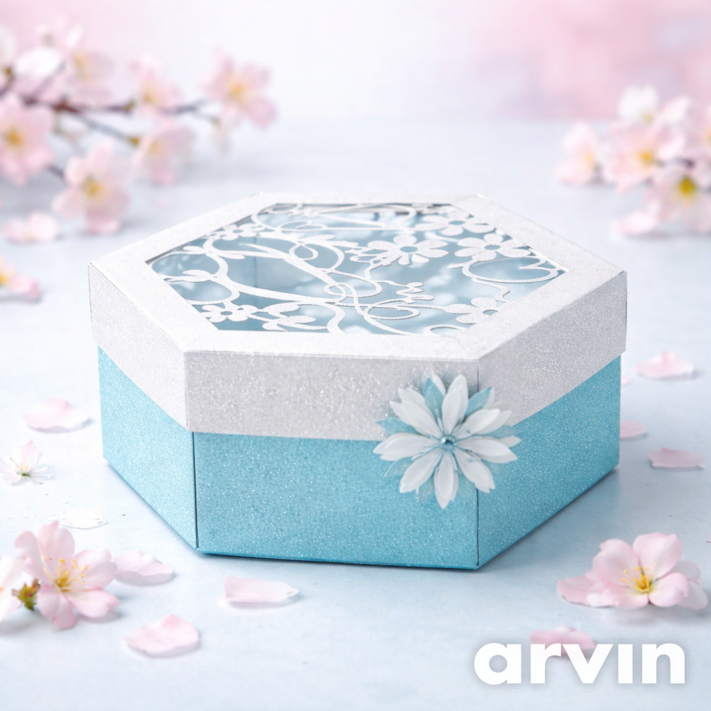 (NEW) Hexagon pet memory box.
The wording "Memory Box" has been intricately cut-out on the lid and has an acetate window.
Celebrate a beloved companion with a beautifully crafted hexagon pet memory box.
 Made from high-quality glitter card. The aceta