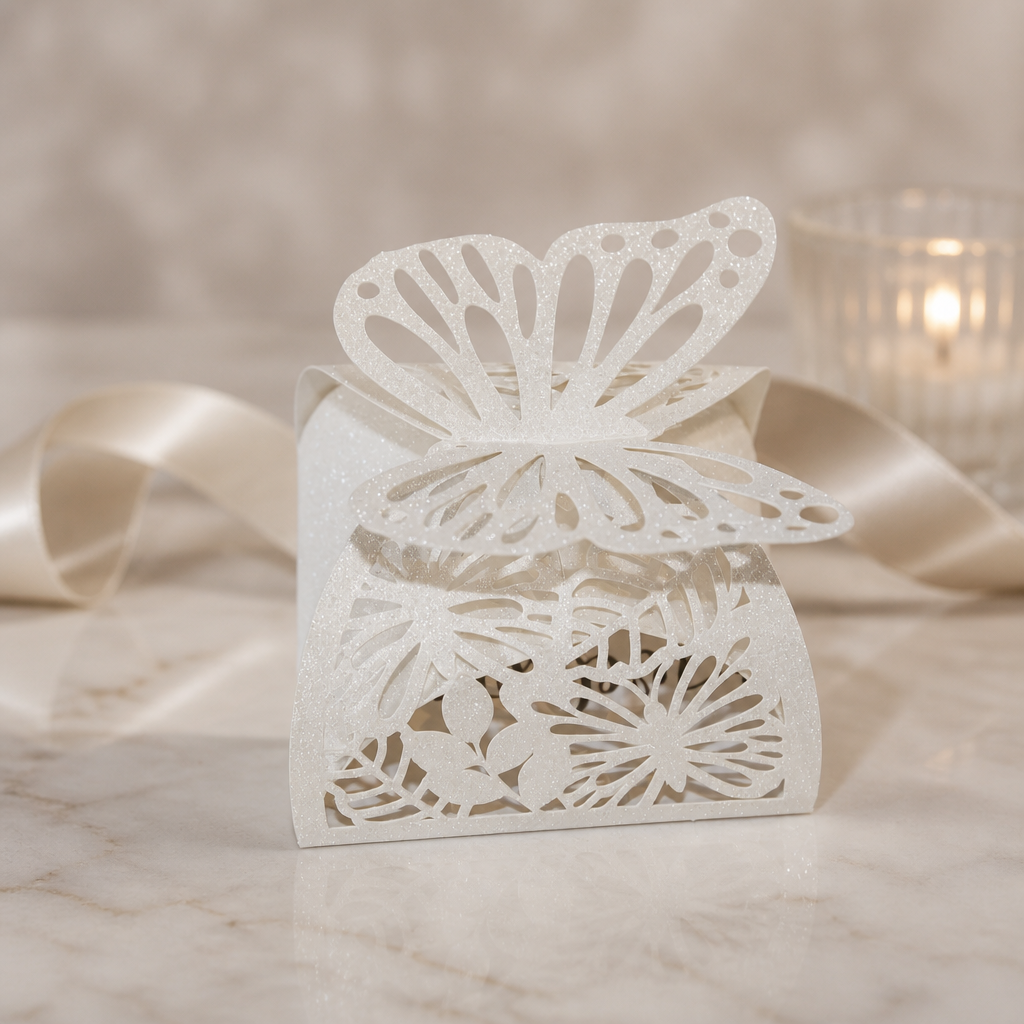 They’re not just boxes; they’re a little piece of magic that adds elegance to your special day.
The wings close the box with such grace, making them not just a favour box, but a beautiful keepsake. (Chocolates Not Included) 