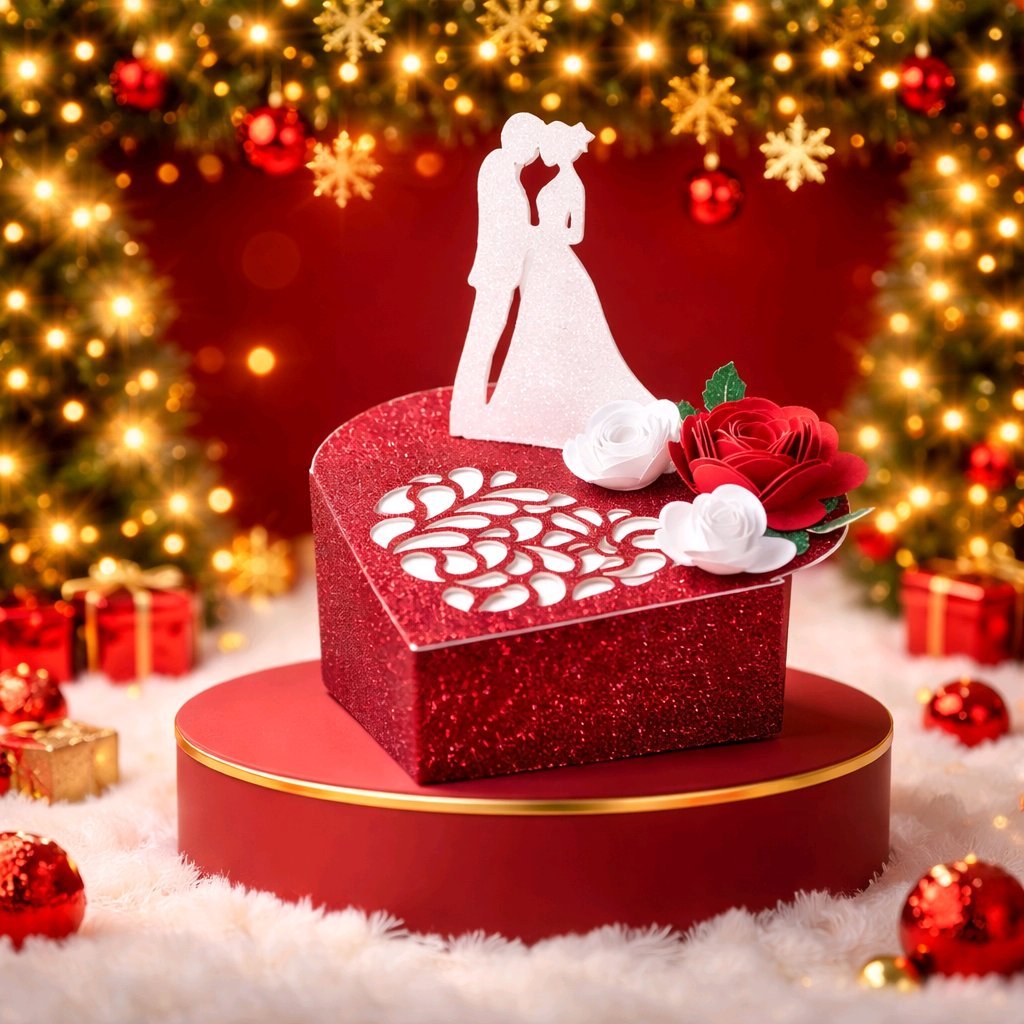 Intricate heart silhouette with roses favour box!
Heart box with silhouette couple! This favour box features a gorgeous silhouette bride & groom, perfect for adding a personal touch to your special day. There is also an intricate heart cut into the b