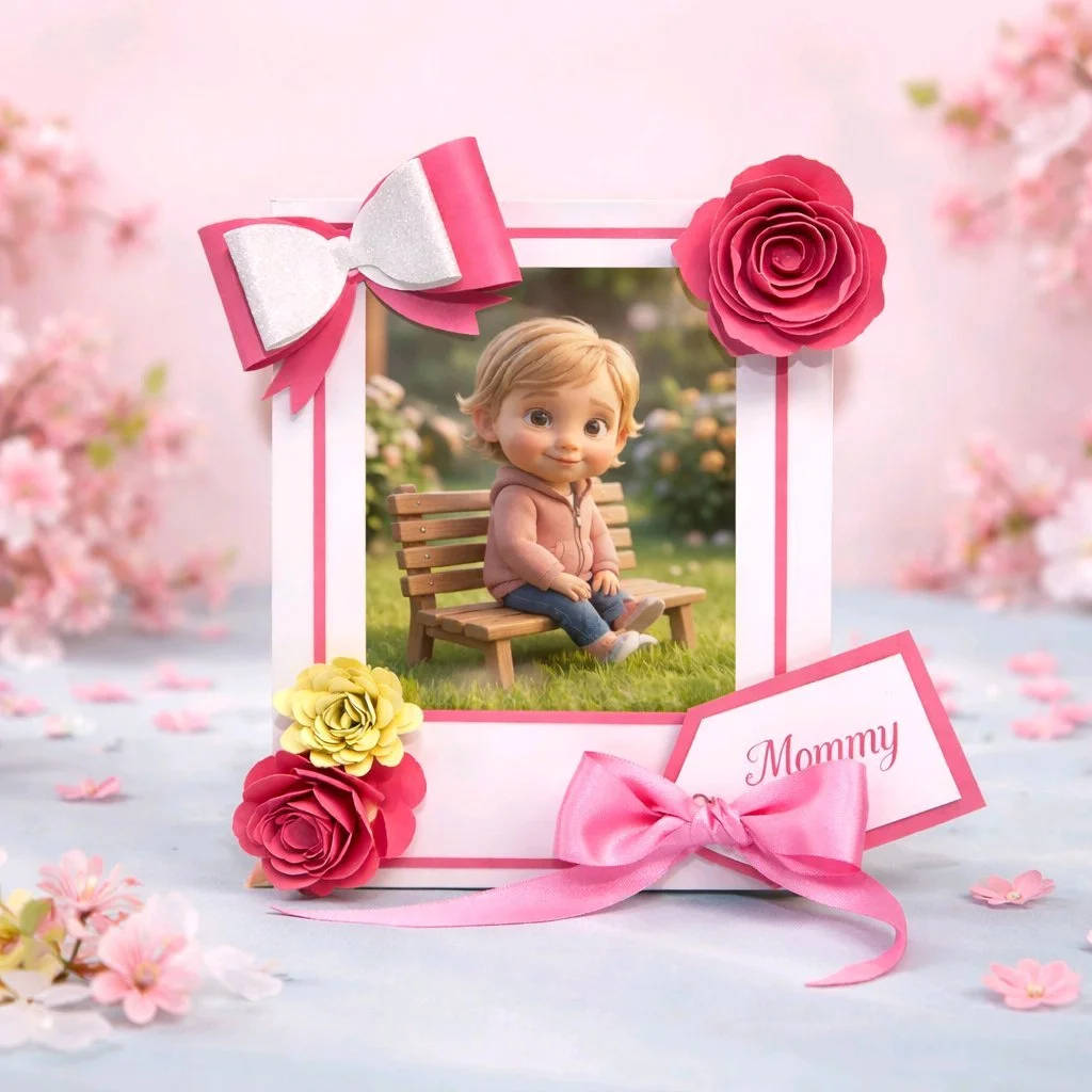 Mothers’ Day book-box — a keepsake that looks like a book, designed to open like a precious volume and reveal a curated collection of gifts inside. Happy mother's day is printed on the spine. Front panel features a personalised photo inset — printed 