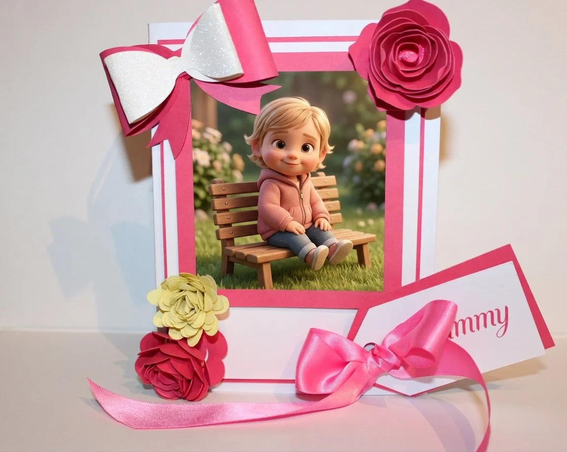 Mothers’ Day book-box — a keepsake that looks like a book, designed to open like a precious volume and reveal a curated collection of gifts inside. Happy mother's day is printed on the spine. Front panel features a personalised photo inset — printed 