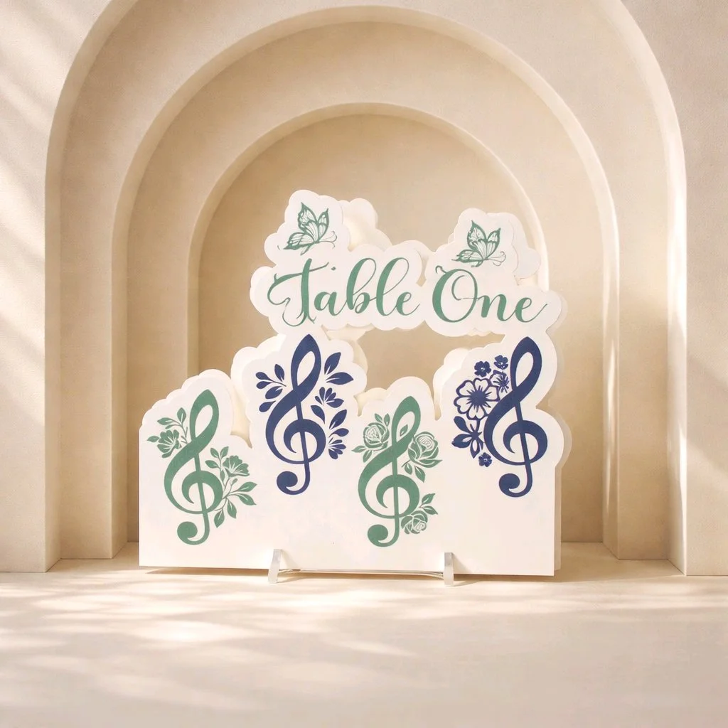 Table Number crafted in the shape of musical notes. #00122