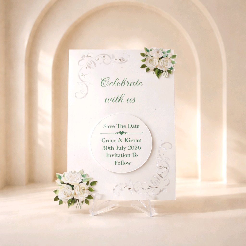 White Rose Intricate Cut With Aluminum Disc & Fridge Magnet #0054