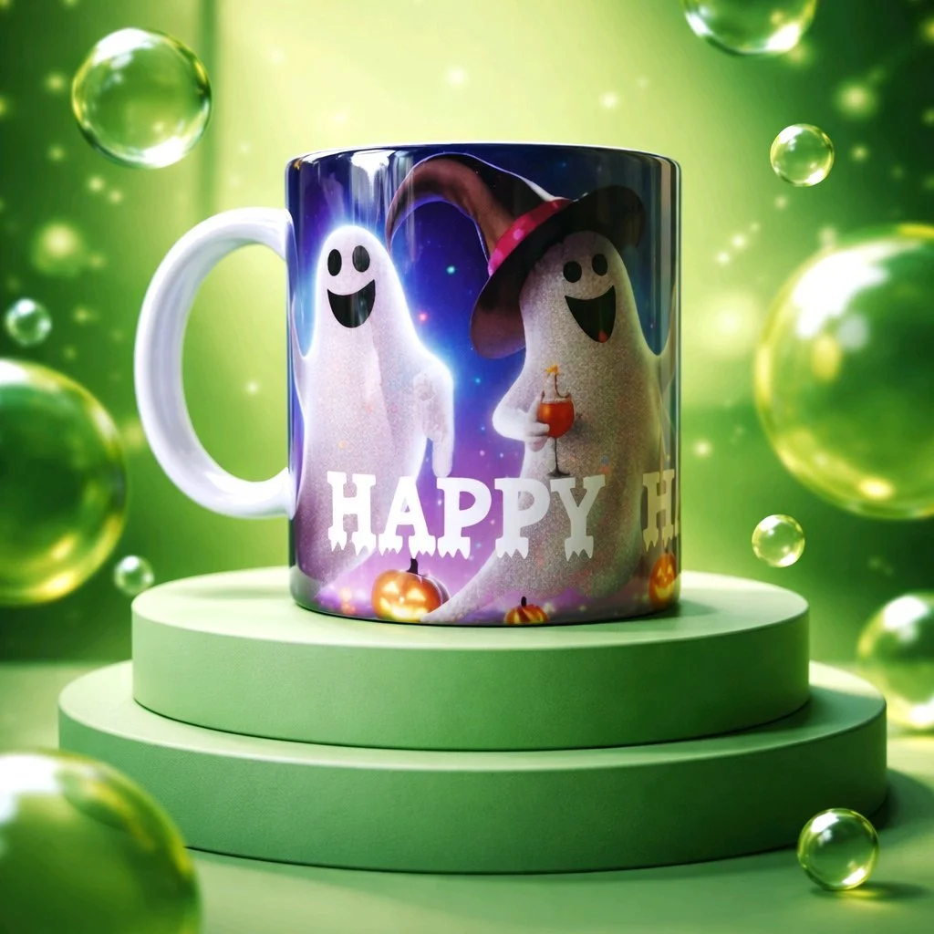 Halloween Mug! These mugs really are a must have for any enthusiastic child. What better way to celebrate Halloween. The 12oz mugs have been printed with AI generated images allowing for stunning graphics to be pressed onto the mug. The mugs have a l