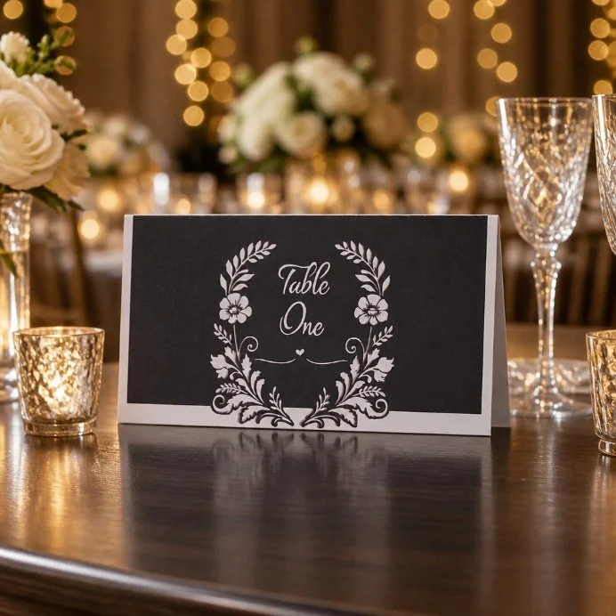 Navy Blue White Intricately Cut Floral Place Cards! #00216 (pk 2) £3.00