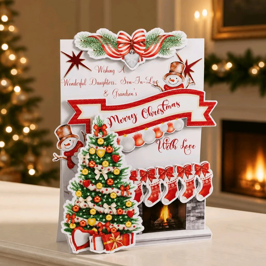 Daughter/Son In Law/ Grandsons 5 Stockings Christmas Card #00378