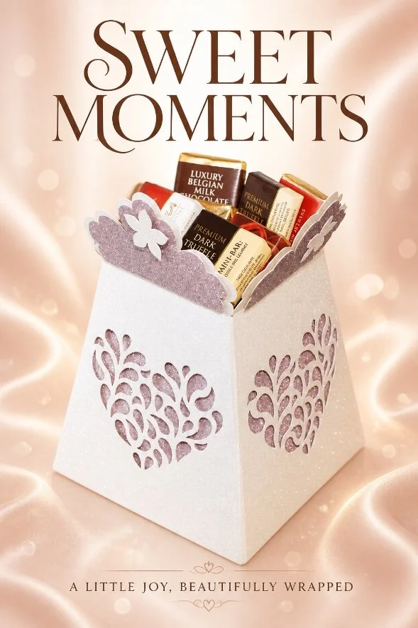 Hearts have been delicately cut onto each corner of the box. with a light shade of pink behind to showcase the hearts. #00264