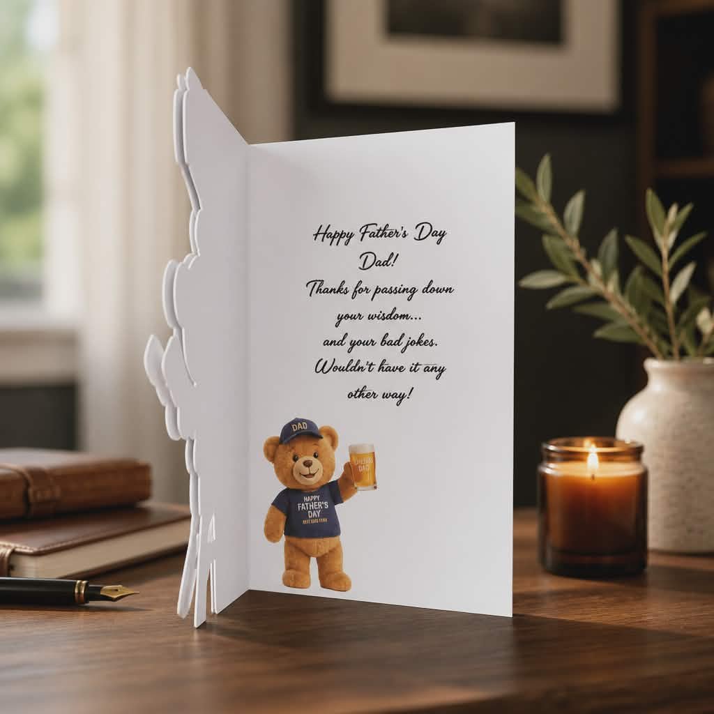 The neat, crisp layers and attention to detail give the card a premium finish while keeping the design playful and heartwarming.

Perfect for dads who appreciate a touch of whimsy and handmade charm. Customisation options available on request.
#00458
