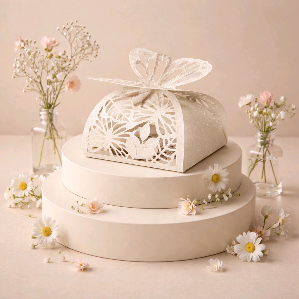 Butterfly Favour Box! 
These stunning little boxes are cut in the shape of a butterfly, and let me tell you, they’re absolutely enchanting! 
Honestly, every time I see one, it just makes me smile. They’re not just boxes; they’re a little piece of mag