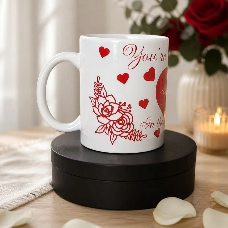 MOTHER'S DAY MUG!
White ceramic mug with a glossy finish.
 Large red love heart with the message "You're the best mum in the world" printed across the front in an elegant font. #00434