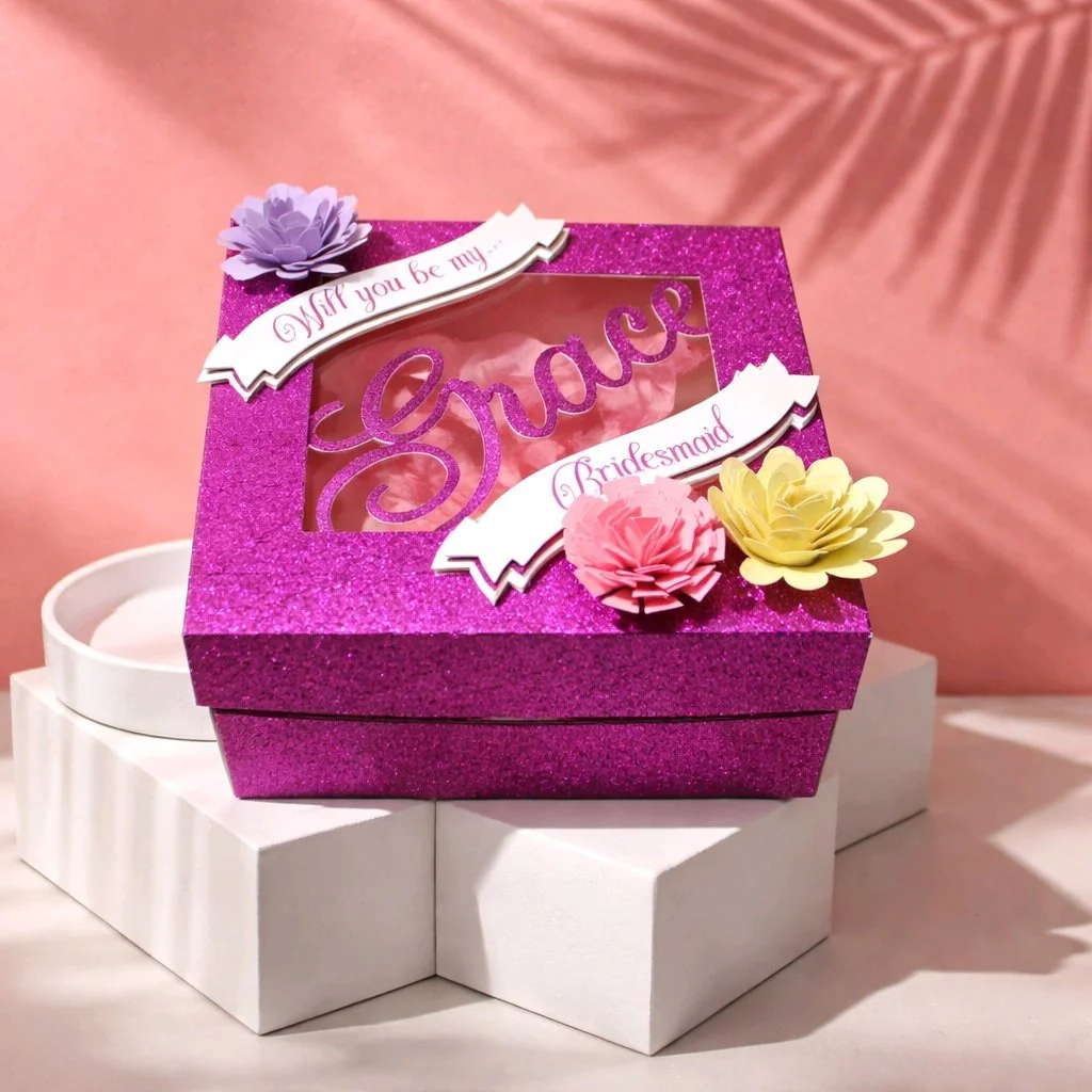 Also attached is a little scroll asking the big question. Fill the box with your own choice of gifts or take a peek on my next page for those quirky little box fillers.