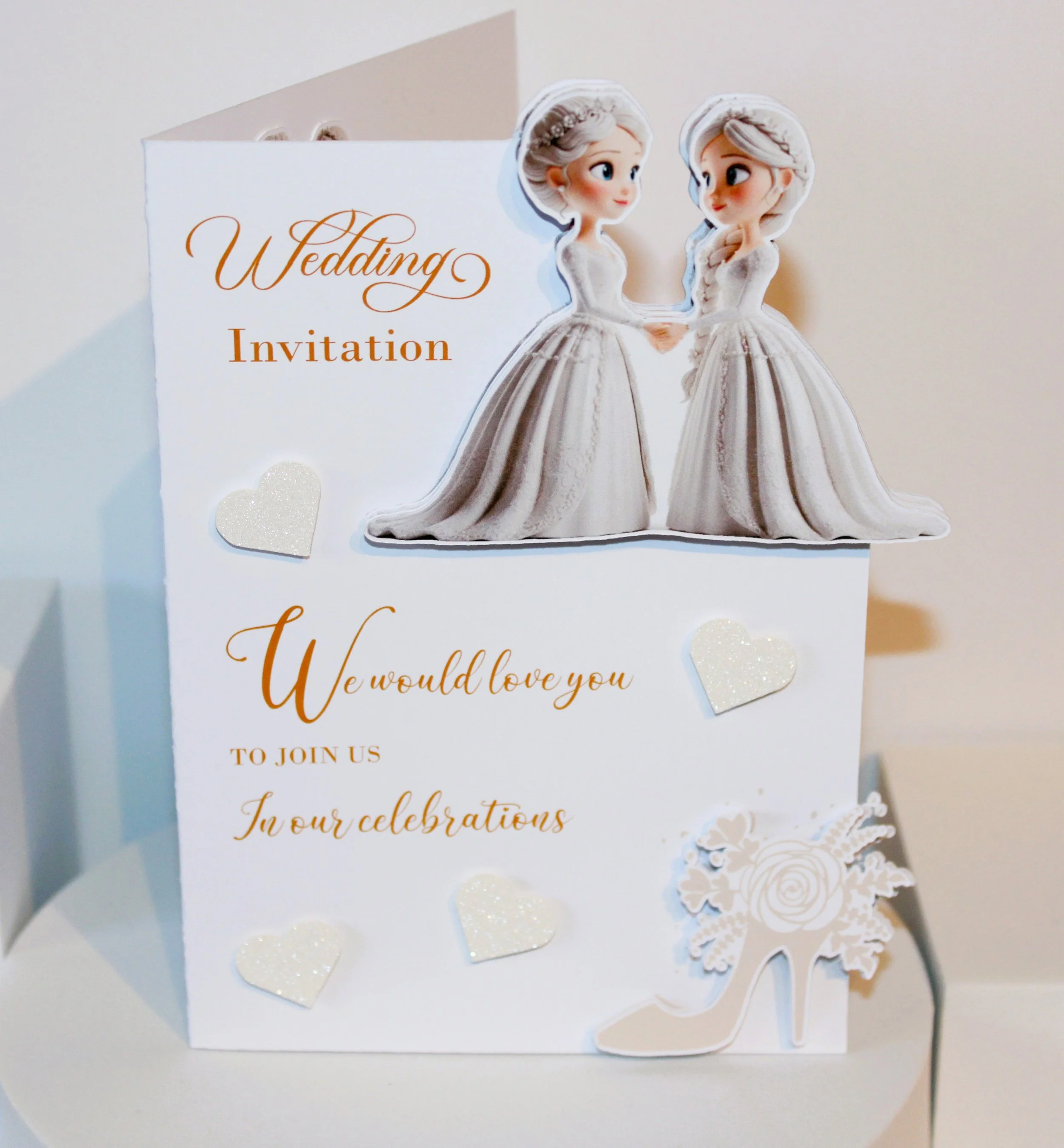 NEW DESIGN! Two Brides With Stiletto Wedding Invitation Package.  #0011