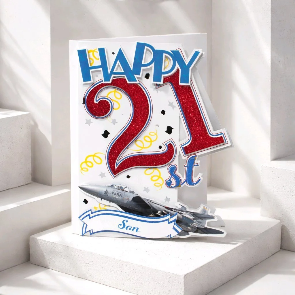 (NEW) Happy 21st Birthday Card Son, Fighter Jet! AI generated images. 6.5 x 10in.  Add your own message inside. #00346
