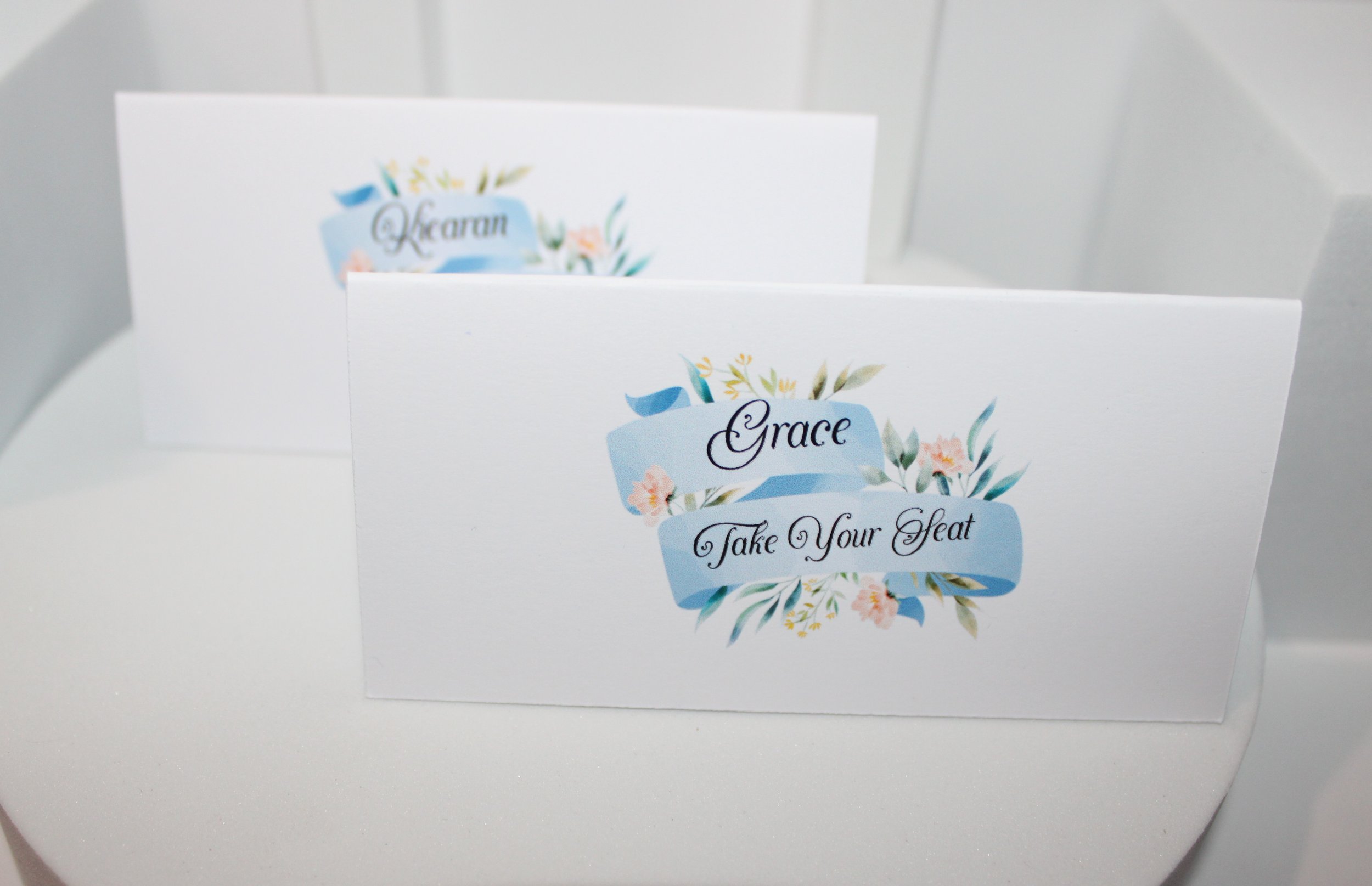 Blue Floral Scroll Place Cards!
Printed on white card. #0038