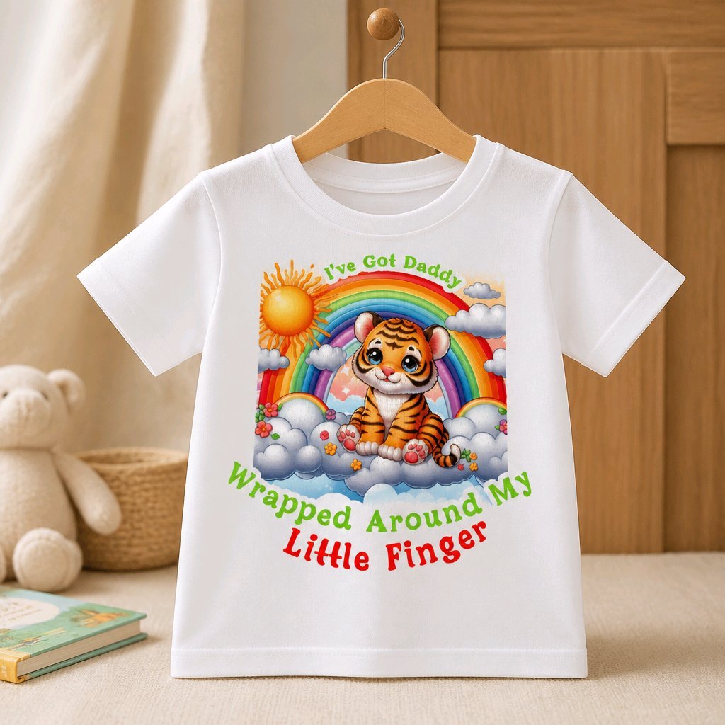 Personalised Kids T-Shirts Sizes Available 1-10yrs! Colourful tiger print. Name can be added for personalisation. Polyester.#00238