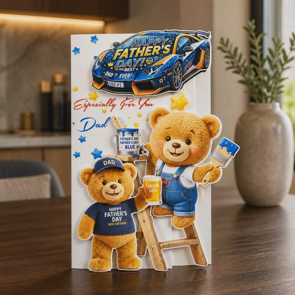 (NEW) Fathers Day Card!

Celebrate Father’s Day with this charming handcrafted card. Made from high-quality white card, it features a 3D AI-designed teddy bear holding a paintbrush, layered to create a tactile, dimensional look. 
#00458